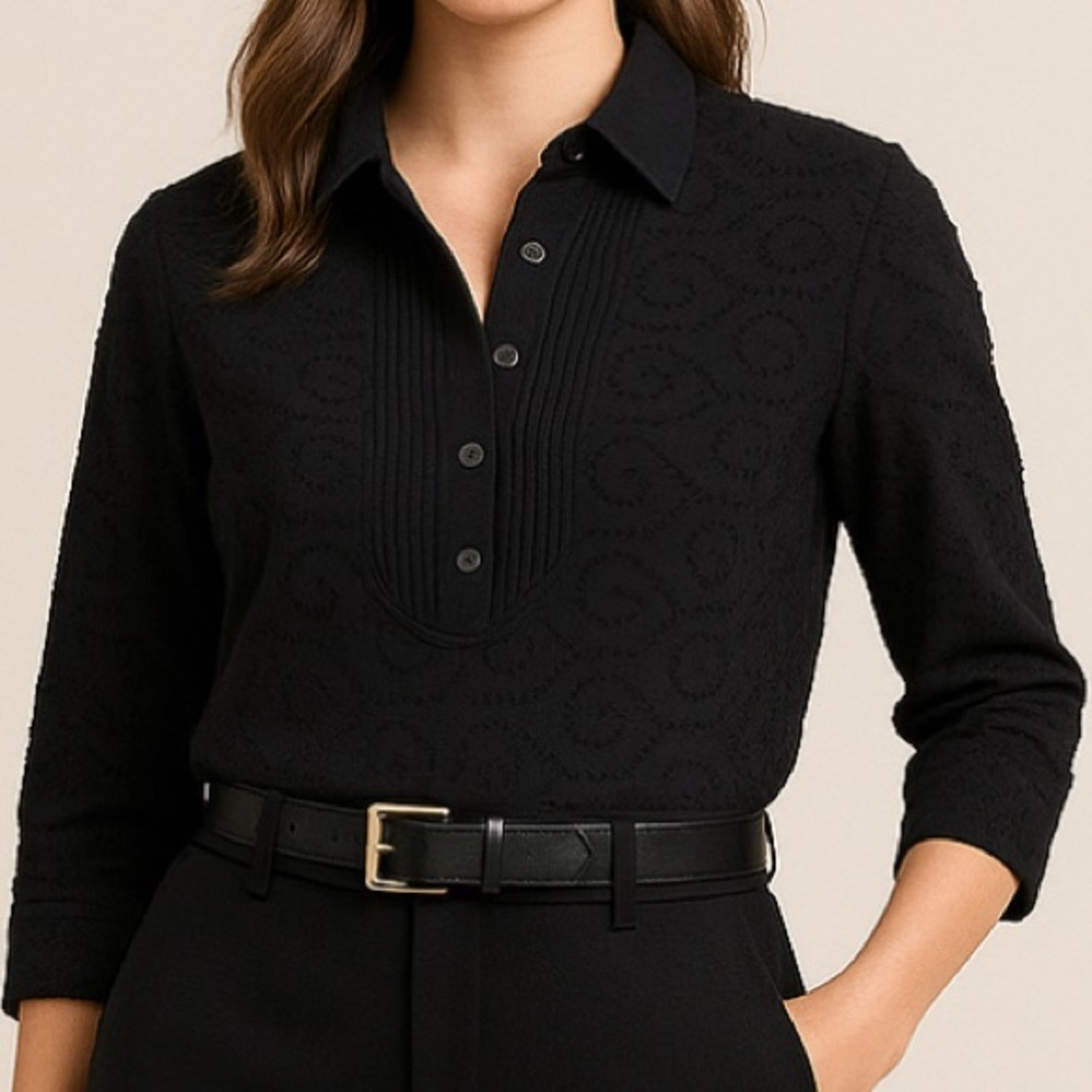J McLaughlin Silk Cotton Blend Tunic Black 3/4 Sleeve Career Wear Whimsey Goth - Picture 1 of 13